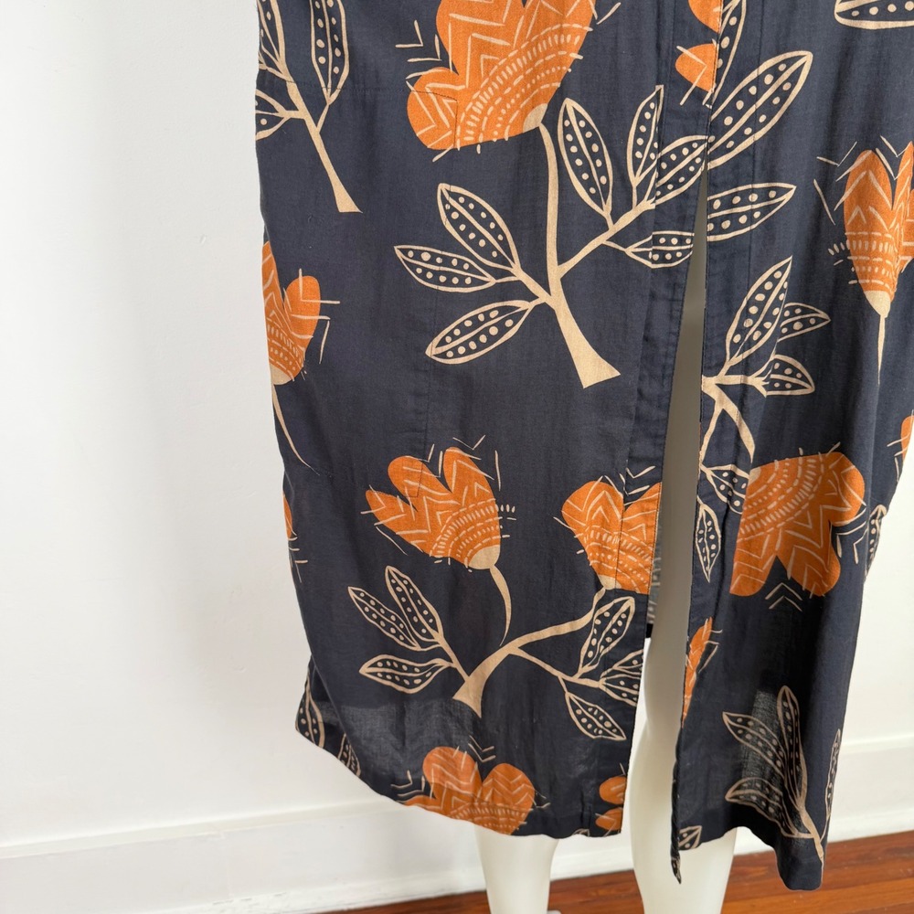 Gudrun Sjoden Womens Organic Cotton Floral Duster Cardigan Navy Rust Medium - Picture 6 of 14